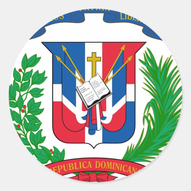 Pegatina Redonda Escudo de armas de la República Dominicana (Anverso)