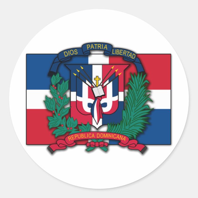 Pegatina Redonda Escudo de armas de la República Dominicana (Anverso)