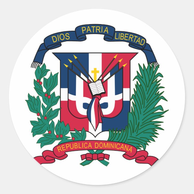 Pegatina Redonda Escudo de armas de la República Dominicana DO (Anverso)