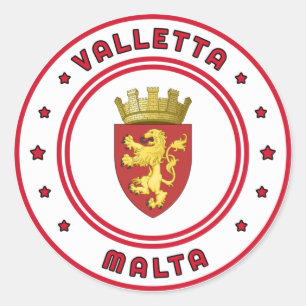 Pegatina Redonda Escudo de armas de La Valeta, Malta