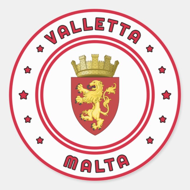 Pegatina Redonda Escudo de armas de La Valeta, Malta (Anverso)