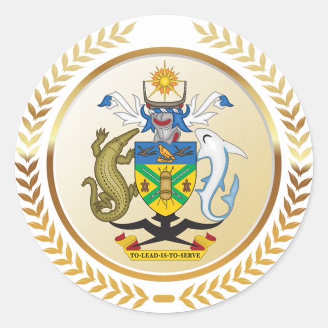 Pegatina Redonda Escudo de armas de las Islas Salomón (Anverso)