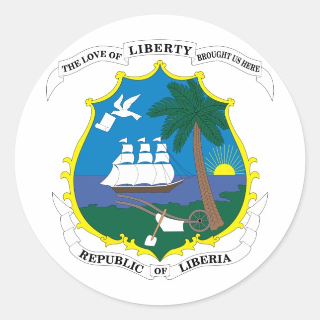 Pegatina Redonda Escudo De Armas De Liberia (Anverso)