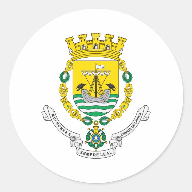 Pegatina Redonda Escudo De Armas De Lisboa (Anverso)