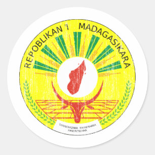 Pegatina Redonda Escudo De Armas De Madagascar