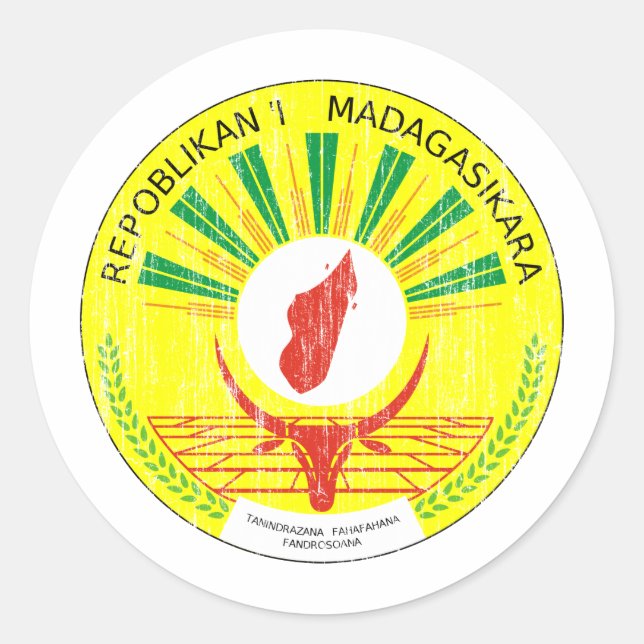 Pegatina Redonda Escudo De Armas De Madagascar (Anverso)