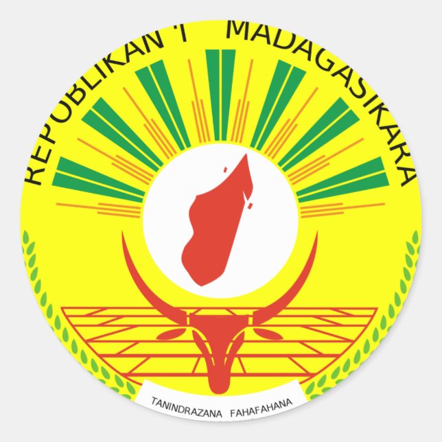 Pegatina Redonda Escudo de armas de Madagascar (Anverso)