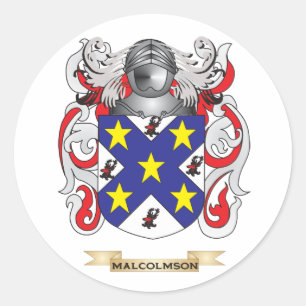 Pegatina Redonda Escudo de armas de Malcolmson (escudo familiar)