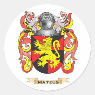 Pegatina Redonda Escudo de armas de Mateus (escudo de la familia)