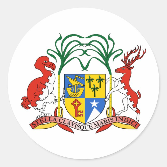 Pegatina Redonda Escudo De Armas De Mauricio (Anverso)