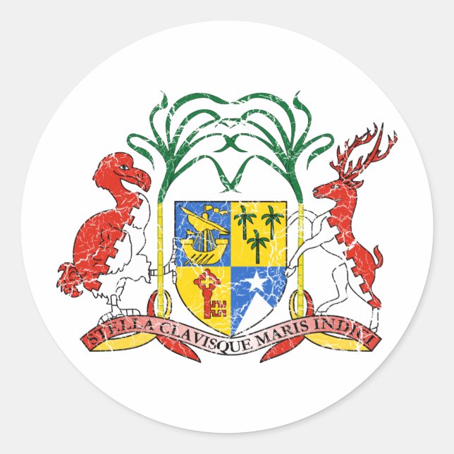 Pegatina Redonda Escudo De Armas De Mauricio (Anverso)