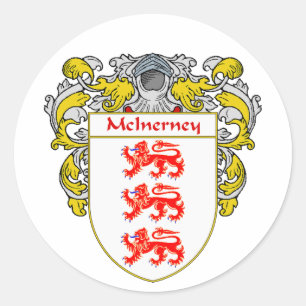 Pegatina Redonda Escudo de armas de McInerney (Mantled)