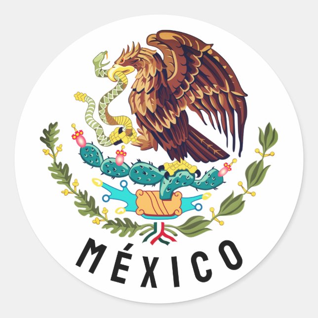 Pegatina Redonda Escudo de armas de México (Anverso)