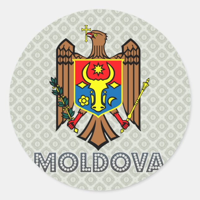 Pegatina Redonda Escudo de armas de Moldova (Anverso)