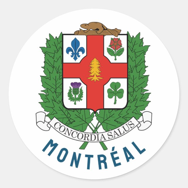 Pegatina Redonda Escudo de armas de Montreal, CANADÁ (Anverso)