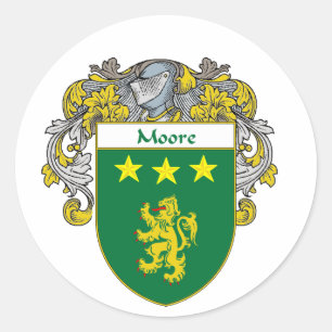 Pegatina Redonda Escudo de armas de Moore (Mantled)