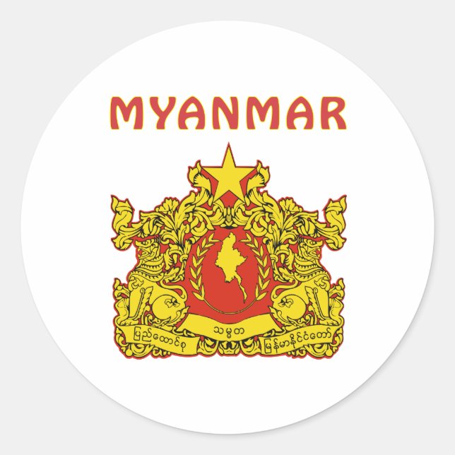 Pegatina Redonda Escudo De Armas De Myanmar (Anverso)