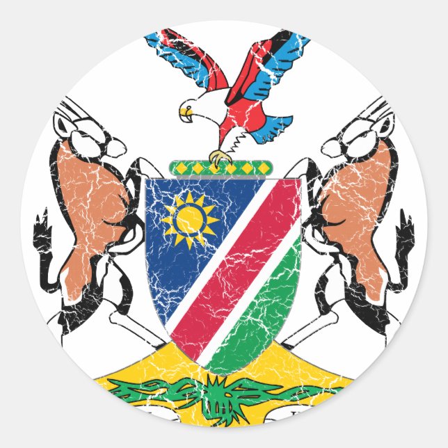 Pegatina Redonda Escudo De Armas De Namibia (Anverso)