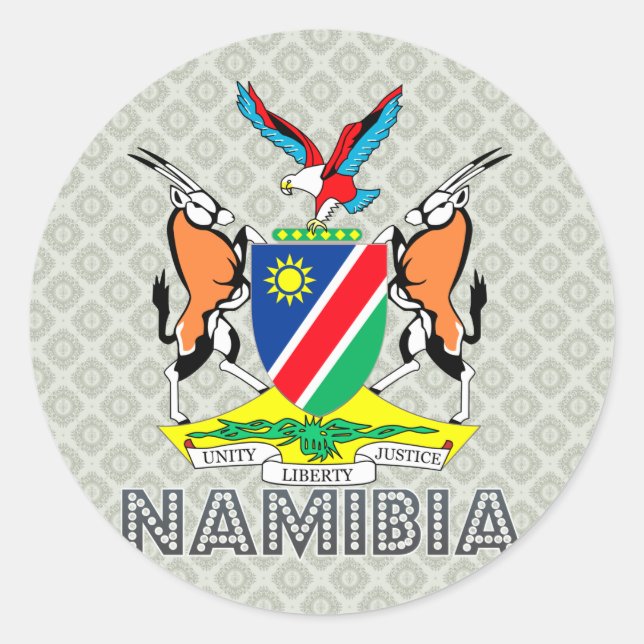 Pegatina Redonda Escudo de armas de Namibia (Anverso)
