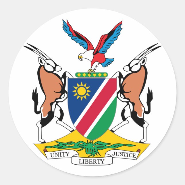 Pegatina Redonda Escudo De Armas De Namibia (Anverso)