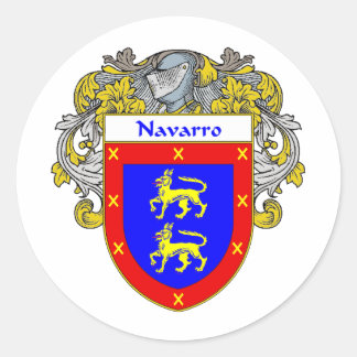 Pegatina Redonda Escudo de armas de Navarro (Mantled)