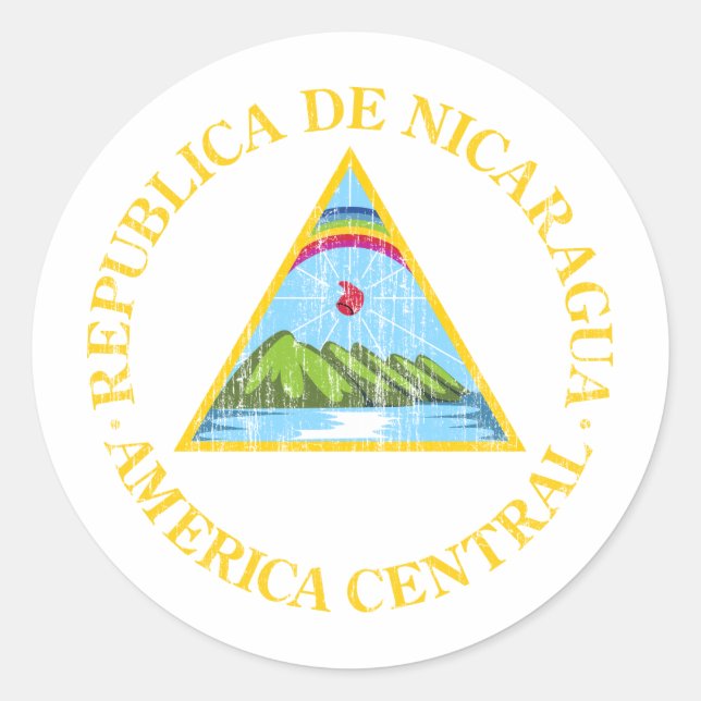 Pegatina Redonda Escudo De Armas De Nicaragua (Anverso)