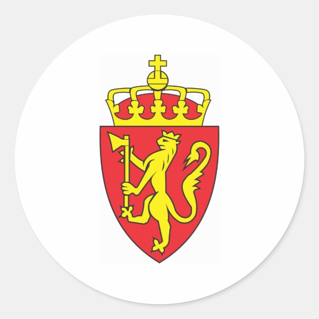 Pegatina Redonda Escudo De Armas De Noruega (Anverso)