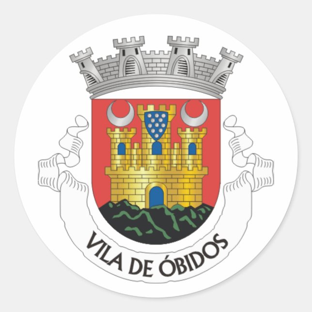 Pegatina Redonda Escudo de armas de Óbidos, Portugal (Anverso)
