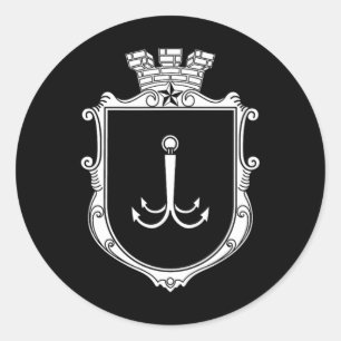 Pegatina Redonda Escudo de armas de Odesa Odessa Ucrania Bandera Uk