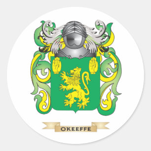 Pegatina Redonda Escudo de armas de O'Keeffe (escudo familiar)