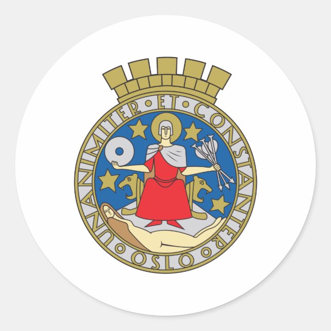 Pegatina Redonda Escudo De Armas De Oslo (Anverso)