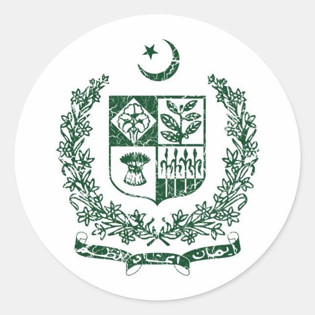 Pegatina Redonda Escudo de armas de Pakistán (Anverso)