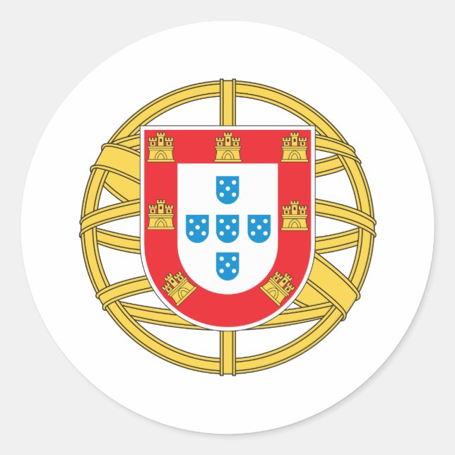 Pegatina Redonda Escudo De Armas De Portugal (Anverso)