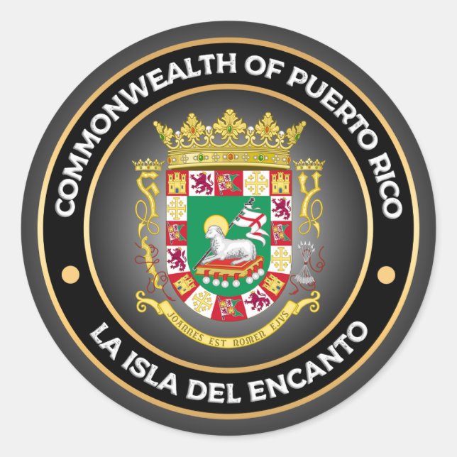 Pegatina Redonda Escudo de armas de Puerto Rico (Anverso)