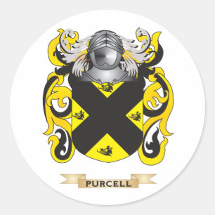 Pegatina Redonda Escudo de armas de Purcell (escudo de la familia)