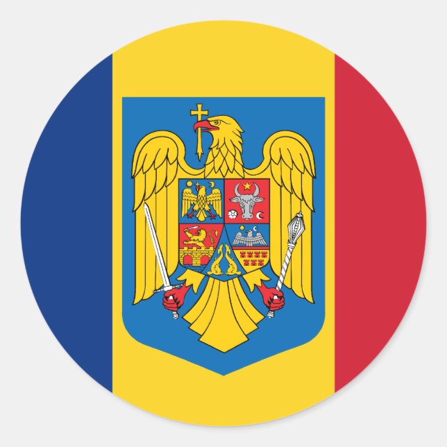 Pegatina Redonda Escudo de armas de Rumania, República del Congo (Anverso)