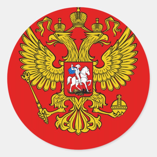 Pegatina Redonda Escudo de armas de Rusia (Anverso)