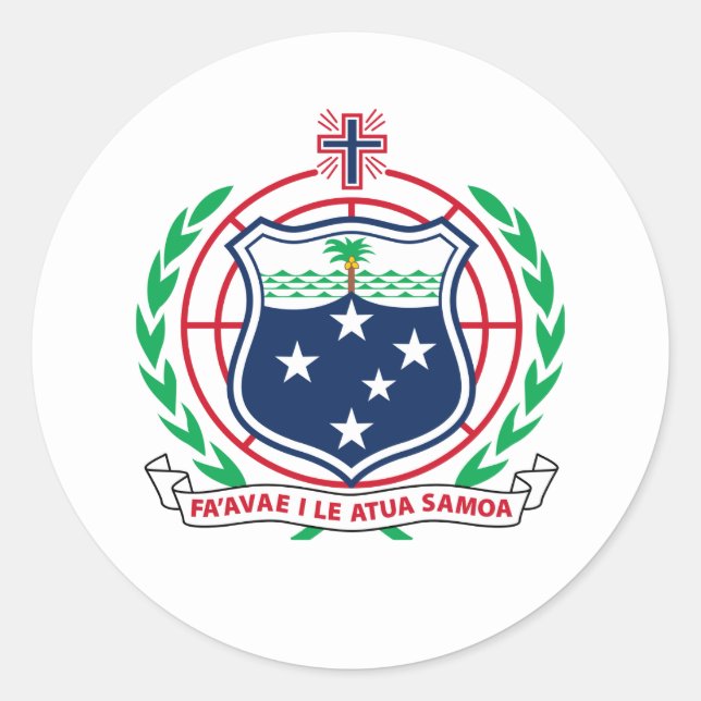 Pegatina Redonda Escudo de armas de Samoa (Anverso)