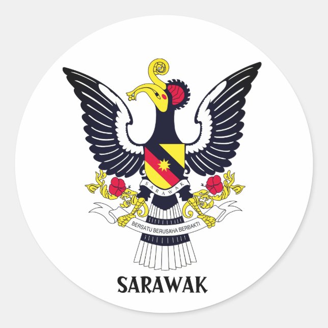 Pegatina Redonda Escudo de armas de Sarawak - MALASIA (Anverso)