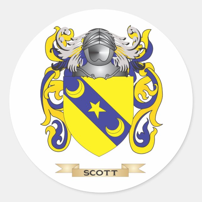 Pegatina Redonda Escudo de armas de Scott (escudo de familia) (Anverso)