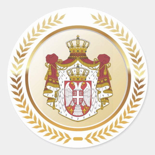 Pegatina Redonda Escudo de armas de Serbia (Anverso)