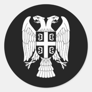Pegatina Redonda Escudo de armas de Serbia, águila blanca bicéfala