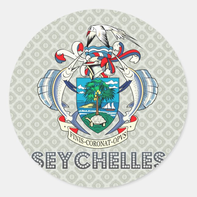 Pegatina Redonda Escudo de armas de Seychelles (Anverso)