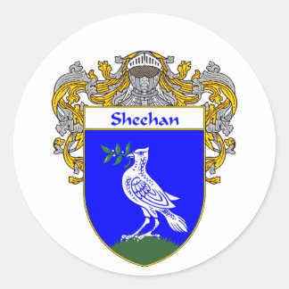 Pegatina Redonda Escudo de armas de Sheehan (Mantled)