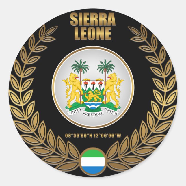 Pegatina Redonda Escudo de armas de Sierra Leona (Anverso)
