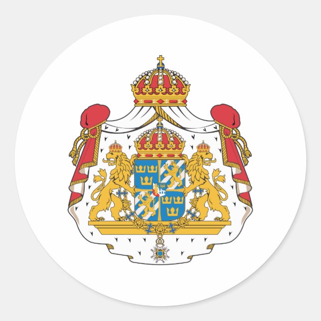Pegatina Redonda Escudo De Armas De Suecia (Anverso)