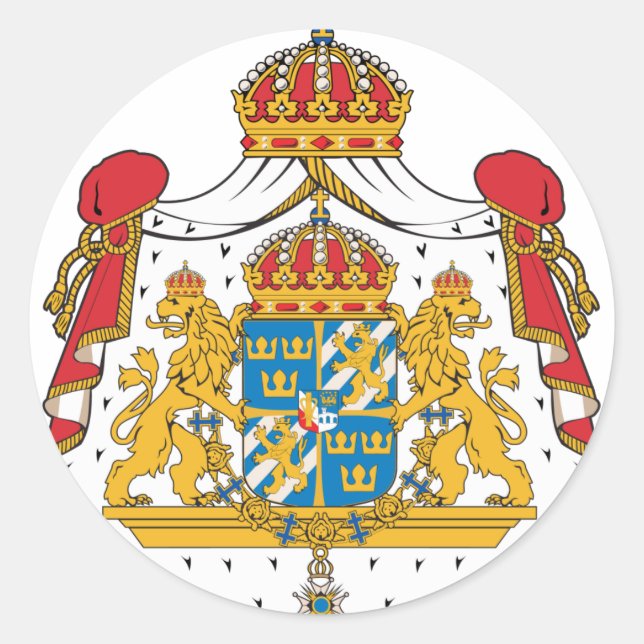 Pegatina Redonda Escudo De Armas De Suecia (Anverso)