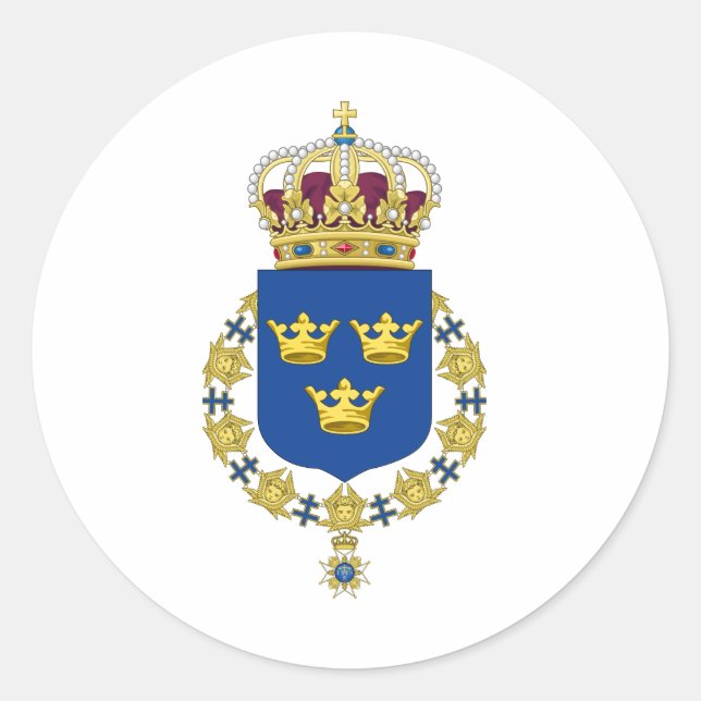 Pegatina Redonda Escudo de armas de Suecia (Anverso)