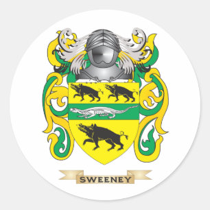 Pegatina Redonda Escudo de armas de Sweeney (escudo de la familia)