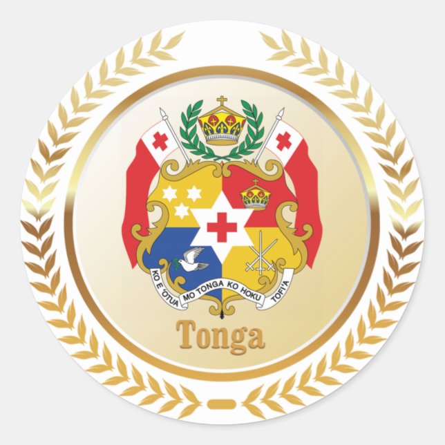 Pegatina Redonda Escudo De Armas De Tonga (Anverso)